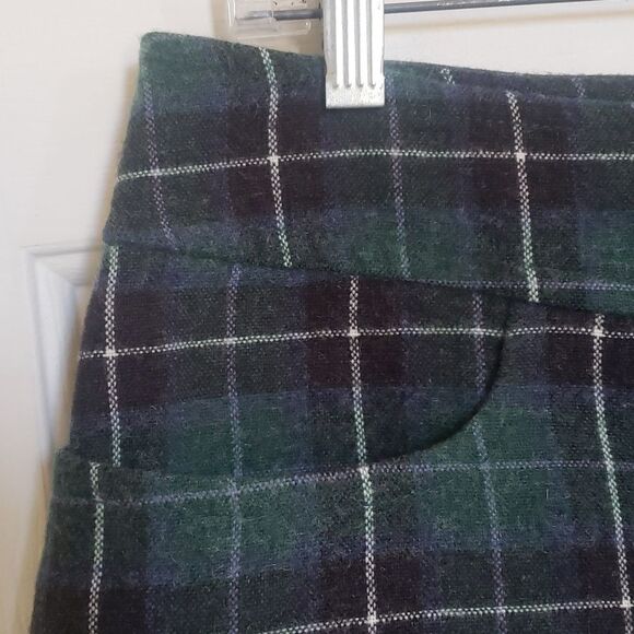 MERONA Tartan Plaid Wool Skirt Green Black Blue Pockets - Picture 6 of 9